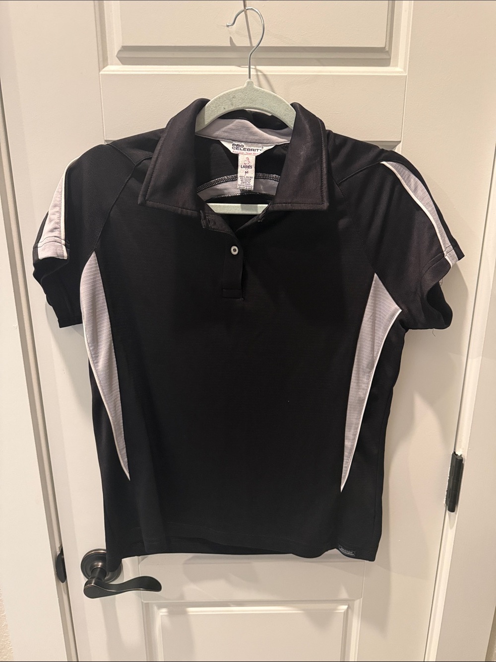 Women's Black Tank Top with White Panels - Athletic Polo Style